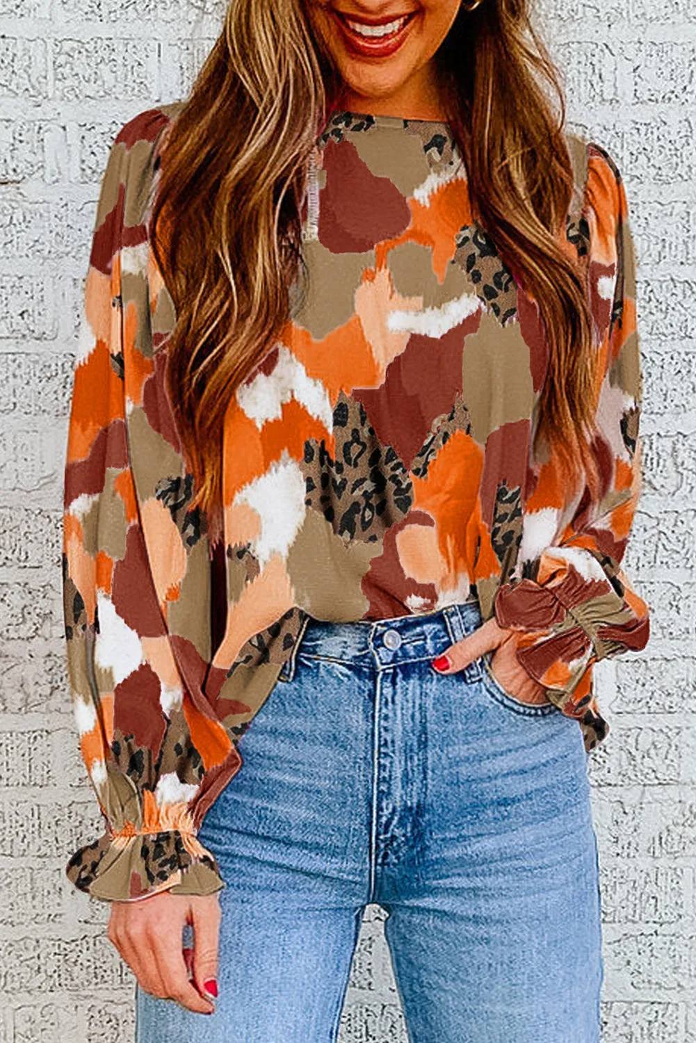 Blouse à manches longues imprimée abstraite