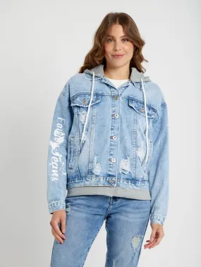 Blouson en jean bleu à capuche