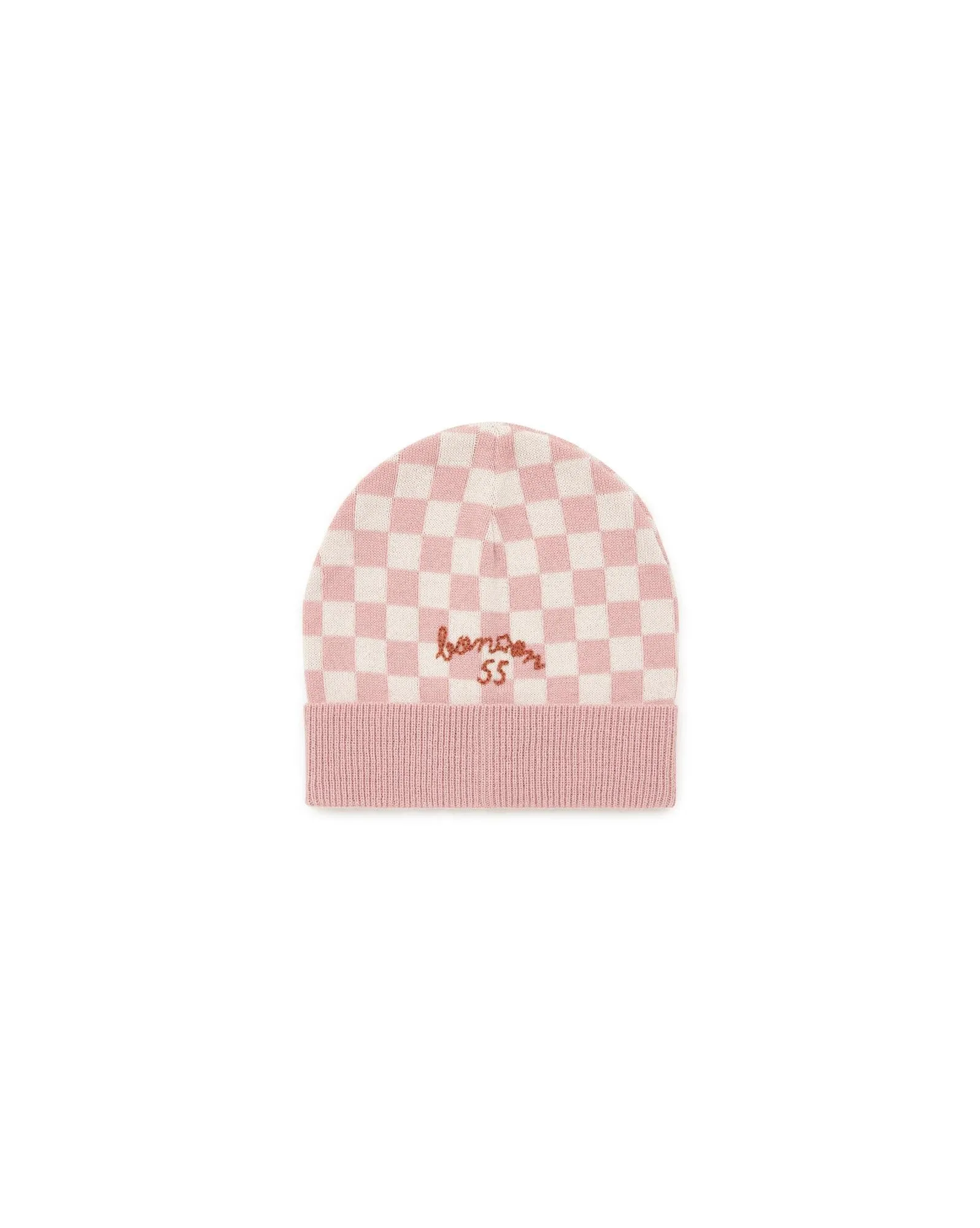 Bonnet - damier rose en tricot jacquard