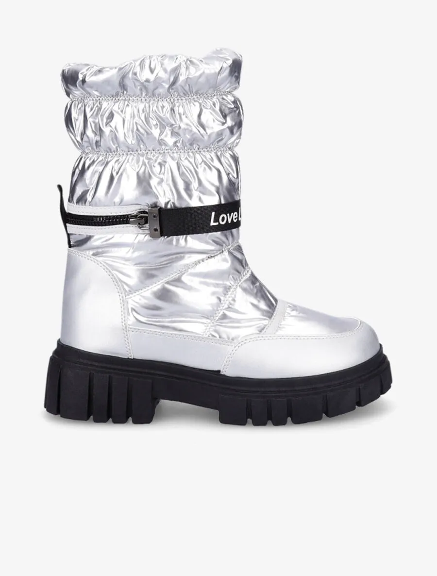 Boots matelassées à zip - Argent