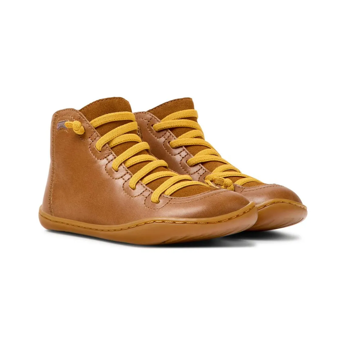 Bottines marrons à lacets jaunes enfant - Peu Cami Kids marron clair en cuir | 3 Suisses