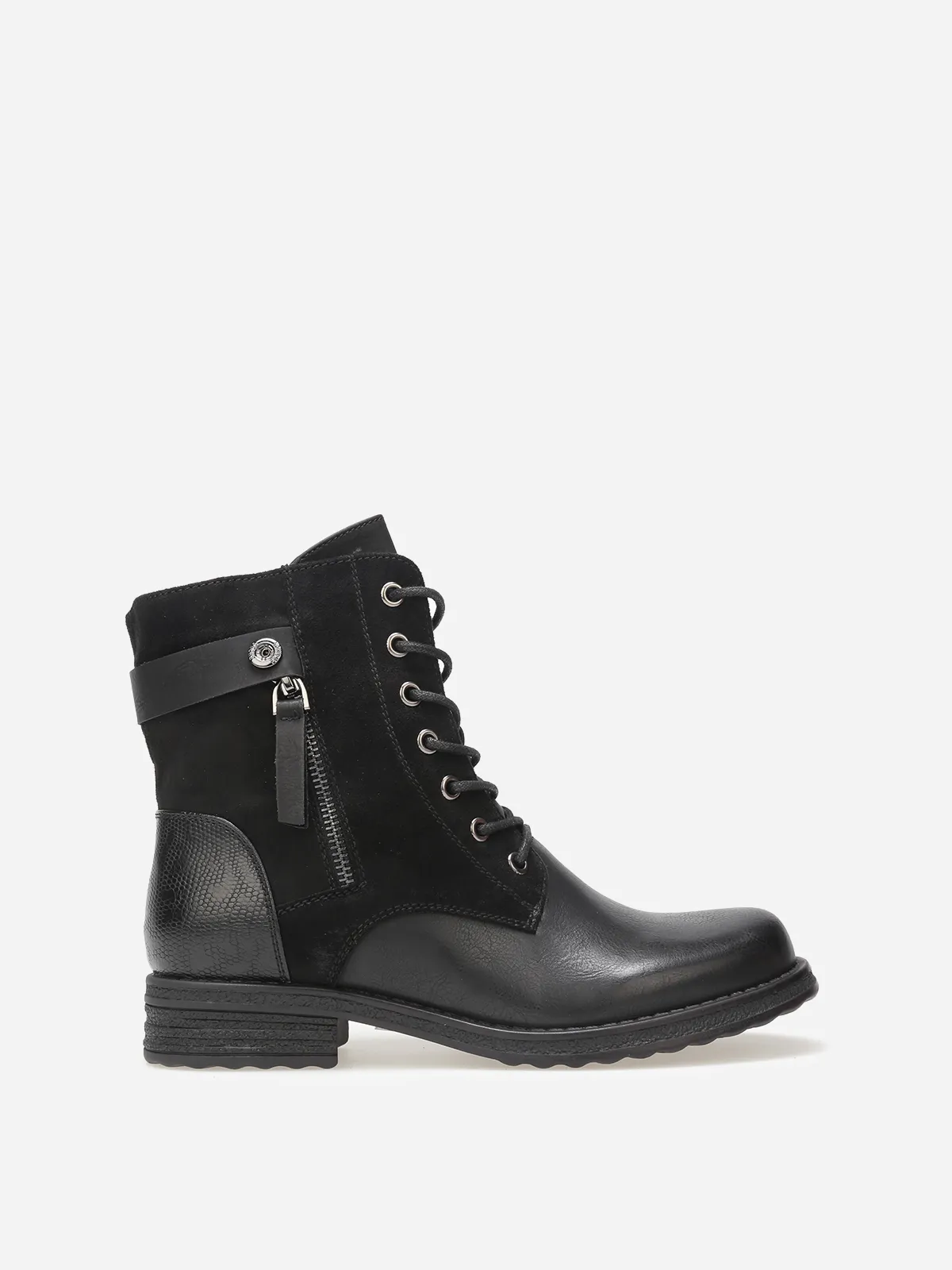 Bottines multi-matières à lacets- Noir