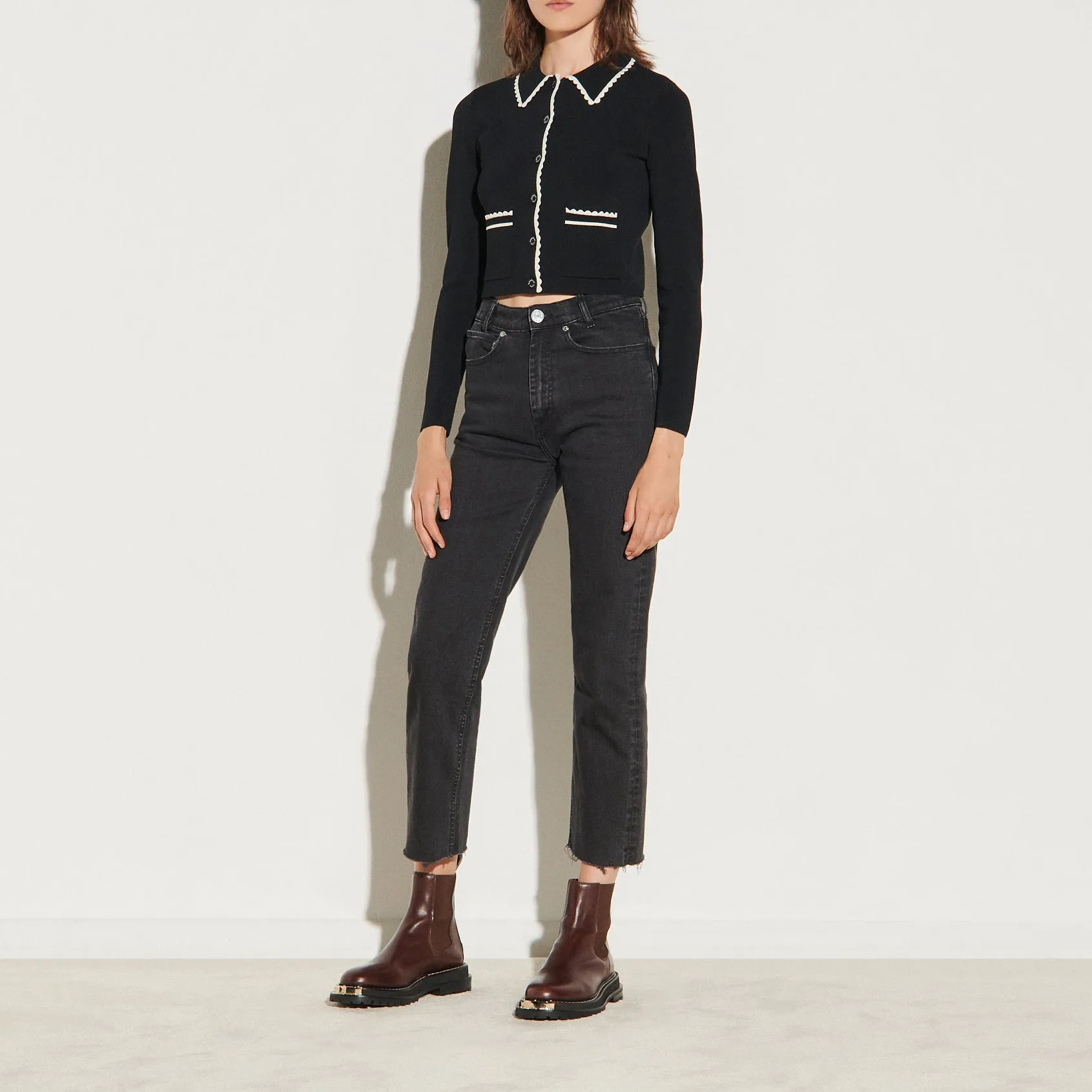 Cardigan court à col chemise