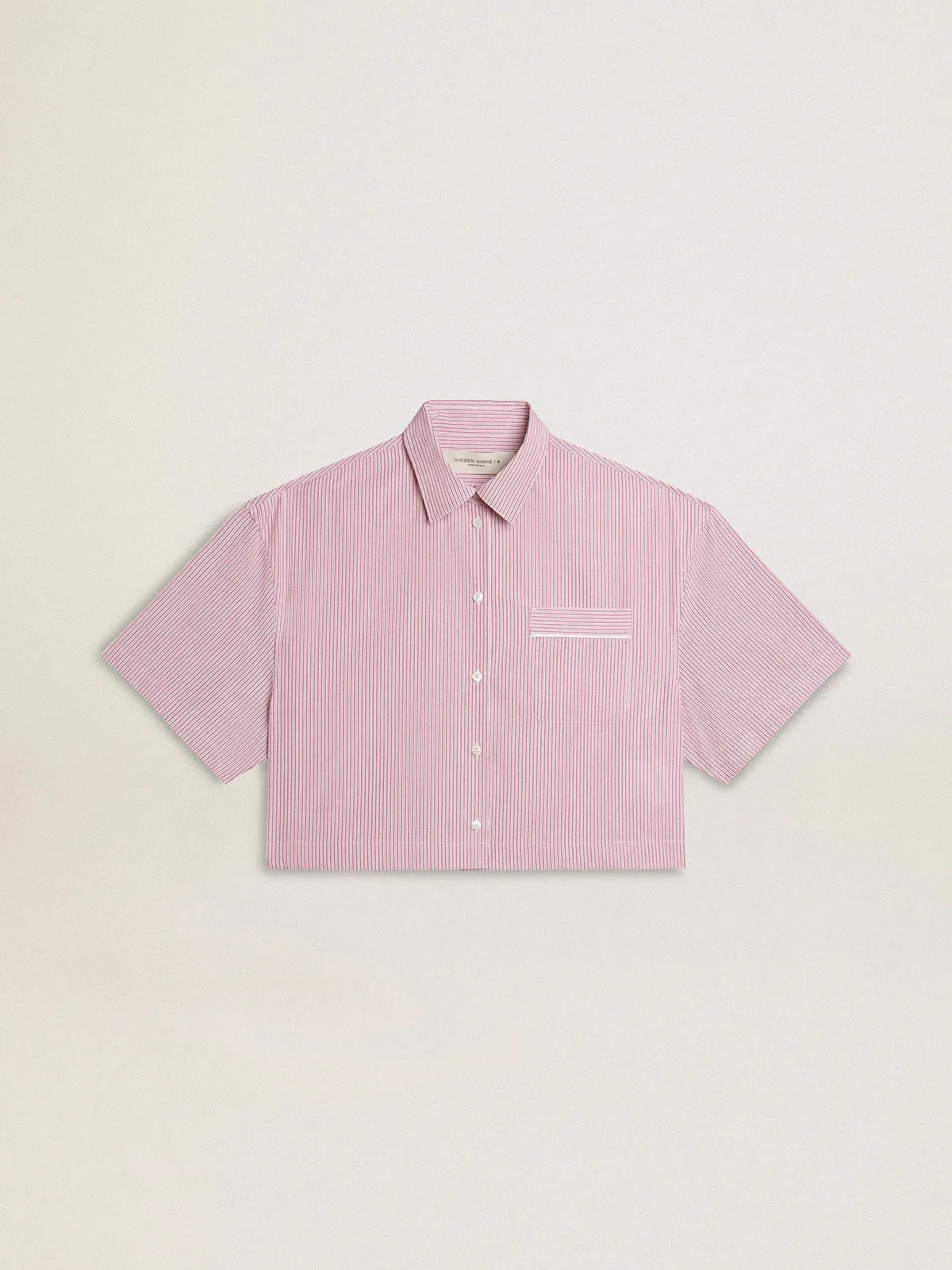 Chemise cropped femme en popeline de coton à rayures | Golden Goose