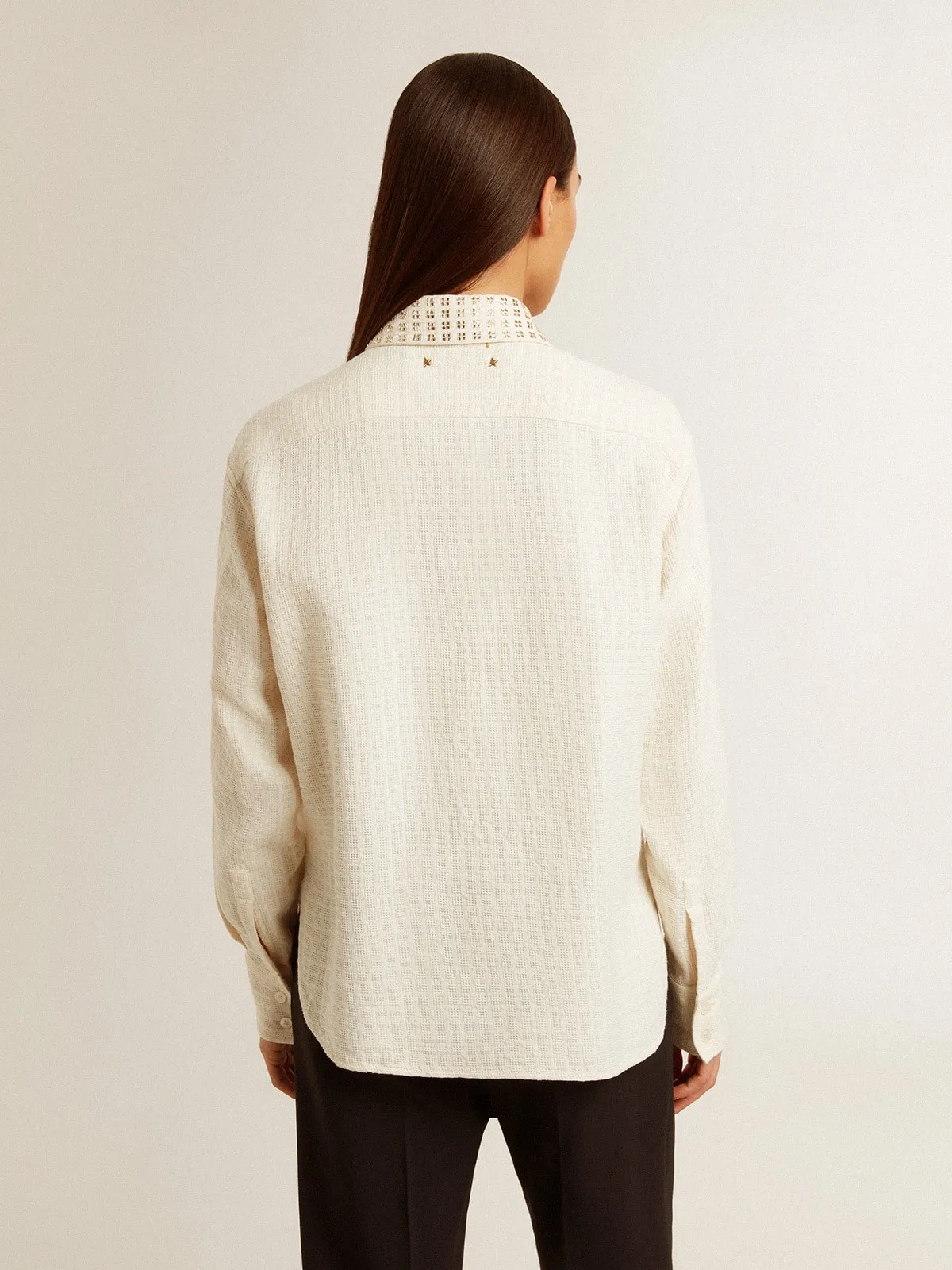 Chemise femme en mélange de coton et viscose avec col orné de cristaux | Golden Goose