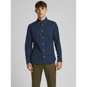 Chemise habillée Slim Fit Col boutonné Manches longues Bleu Marine en coton | 3 Suisses