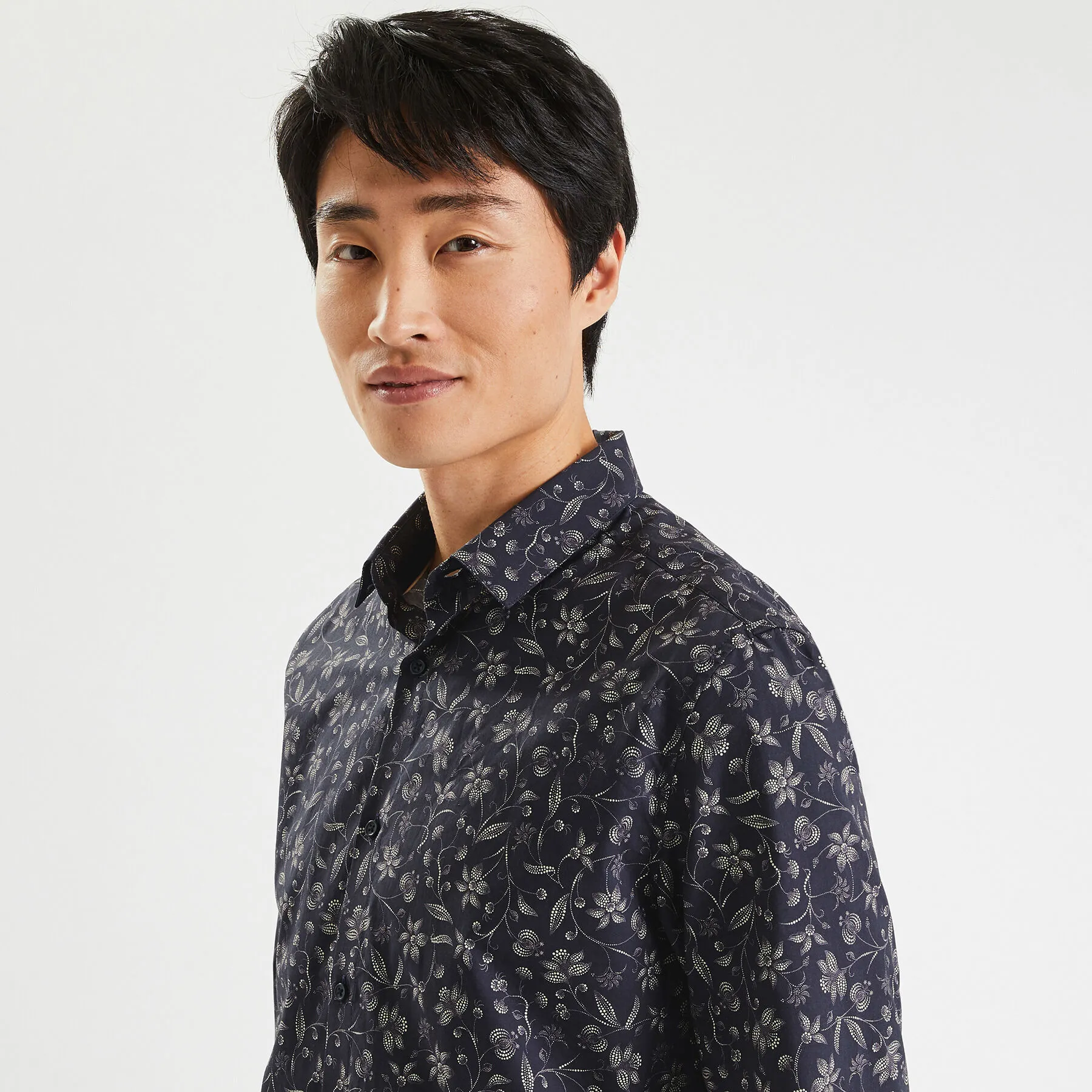Chemise regular imprimé fleuri en coton biologique Bleu foncé | Jules