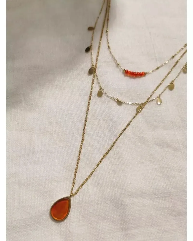 Collier multi-rangs orangé Milë Mila