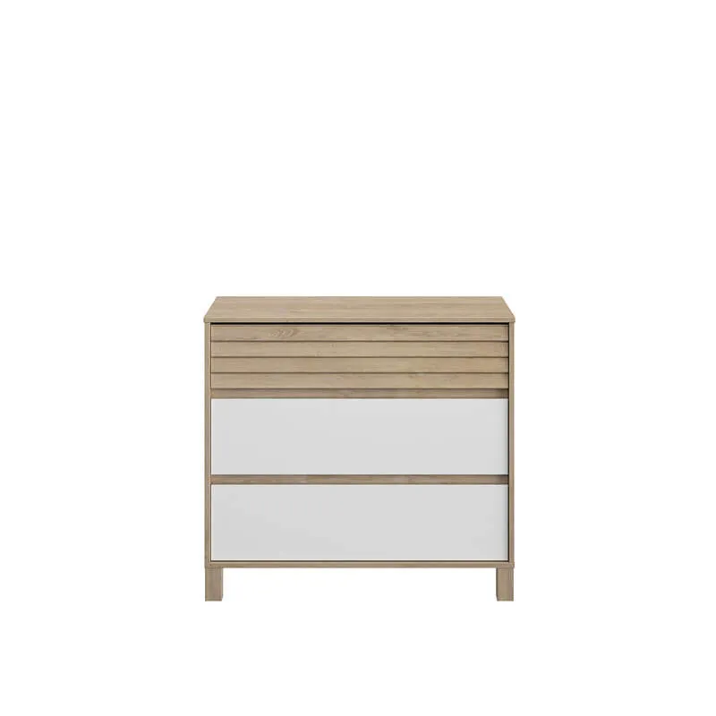 Commode 3 tiroirs Achille Chêne blond et blanc