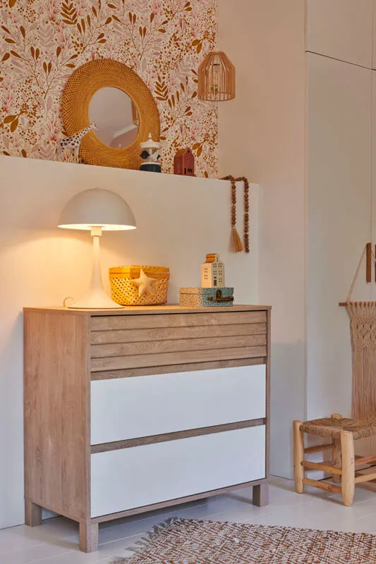 Commode 3 tiroirs Achille Chêne blond et blanc