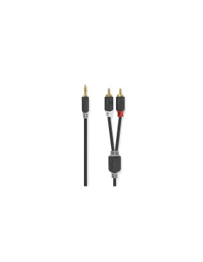 Câble audio stéréo 3.5 mm Mâle 2x RCA Male Plaqué or 3.00 m Rond Anthracite Boite avec Fenêtre - NEDIS
