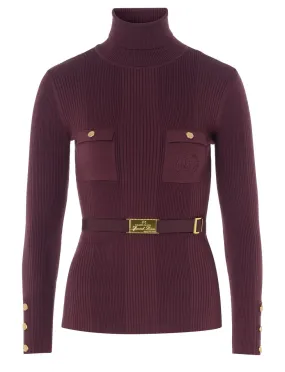 Elisabetta Franchi Pull à col roulé en viscose et soie bordeaux
