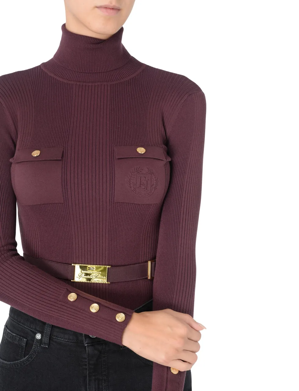 Elisabetta Franchi Pull à col roulé en viscose et soie bordeaux