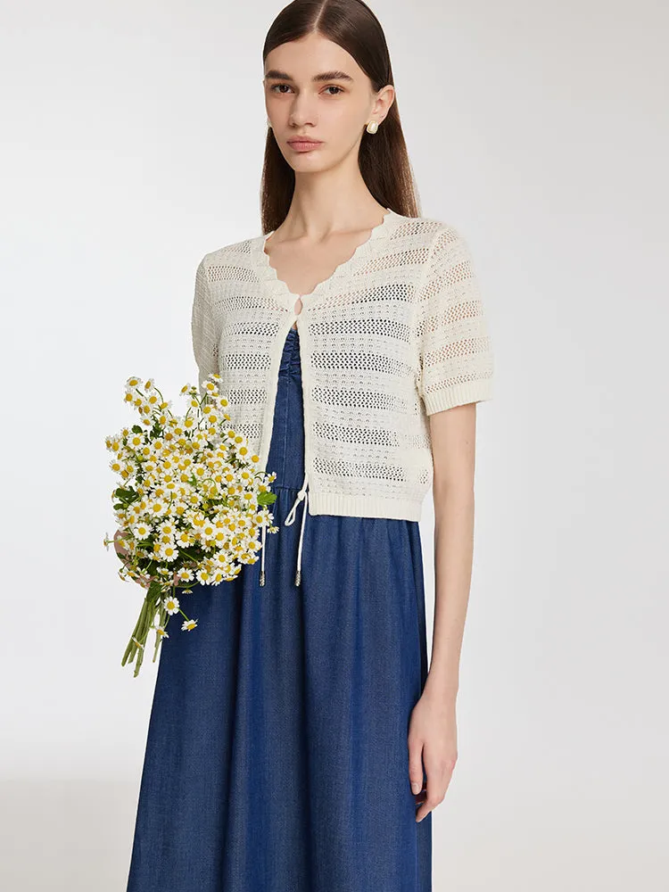 Ensemble deux pièces cardigan à cordon de serrage ajouré et robe à bre