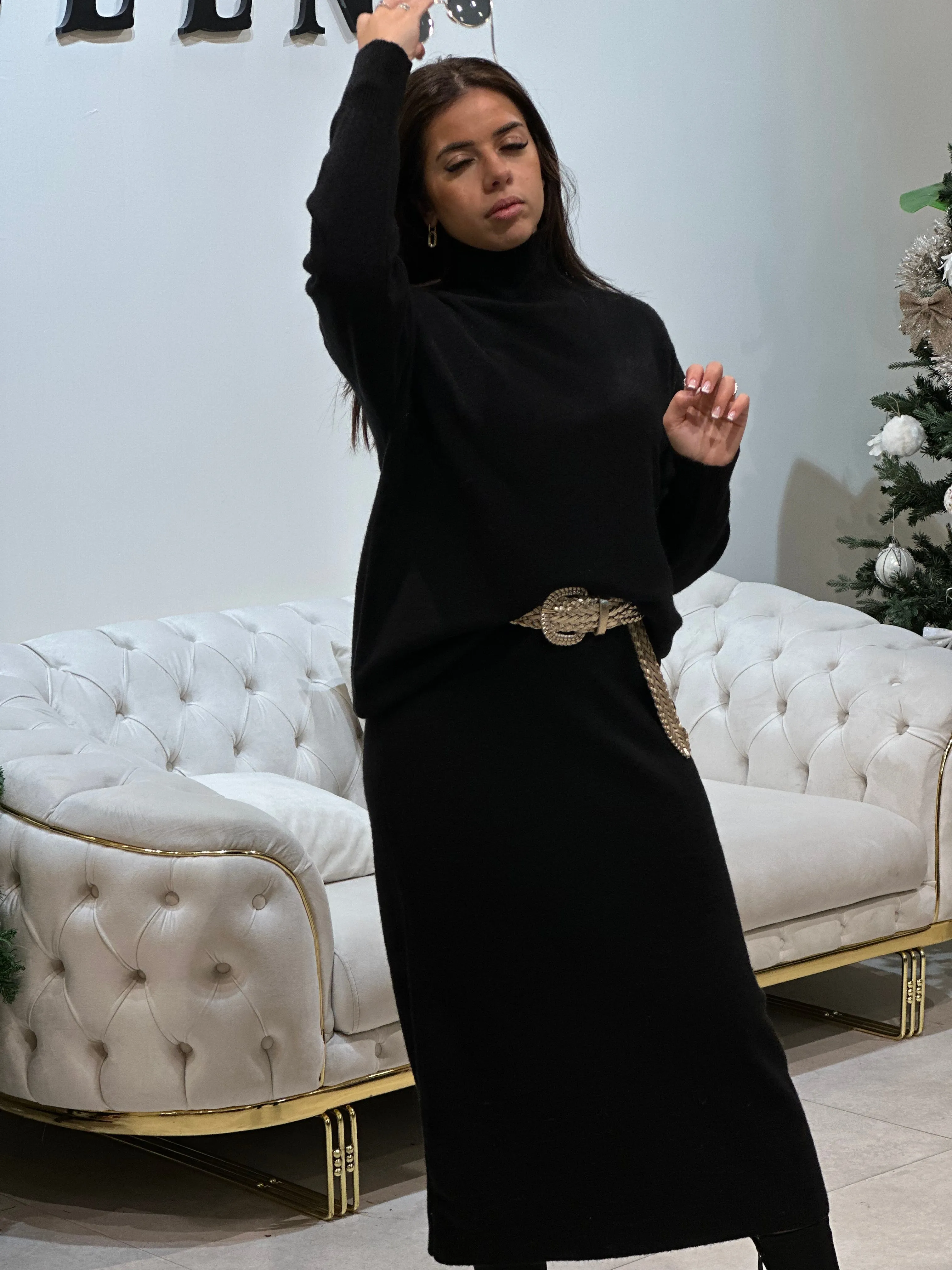 Ensemble maille simple pull + robe Laurence Noir