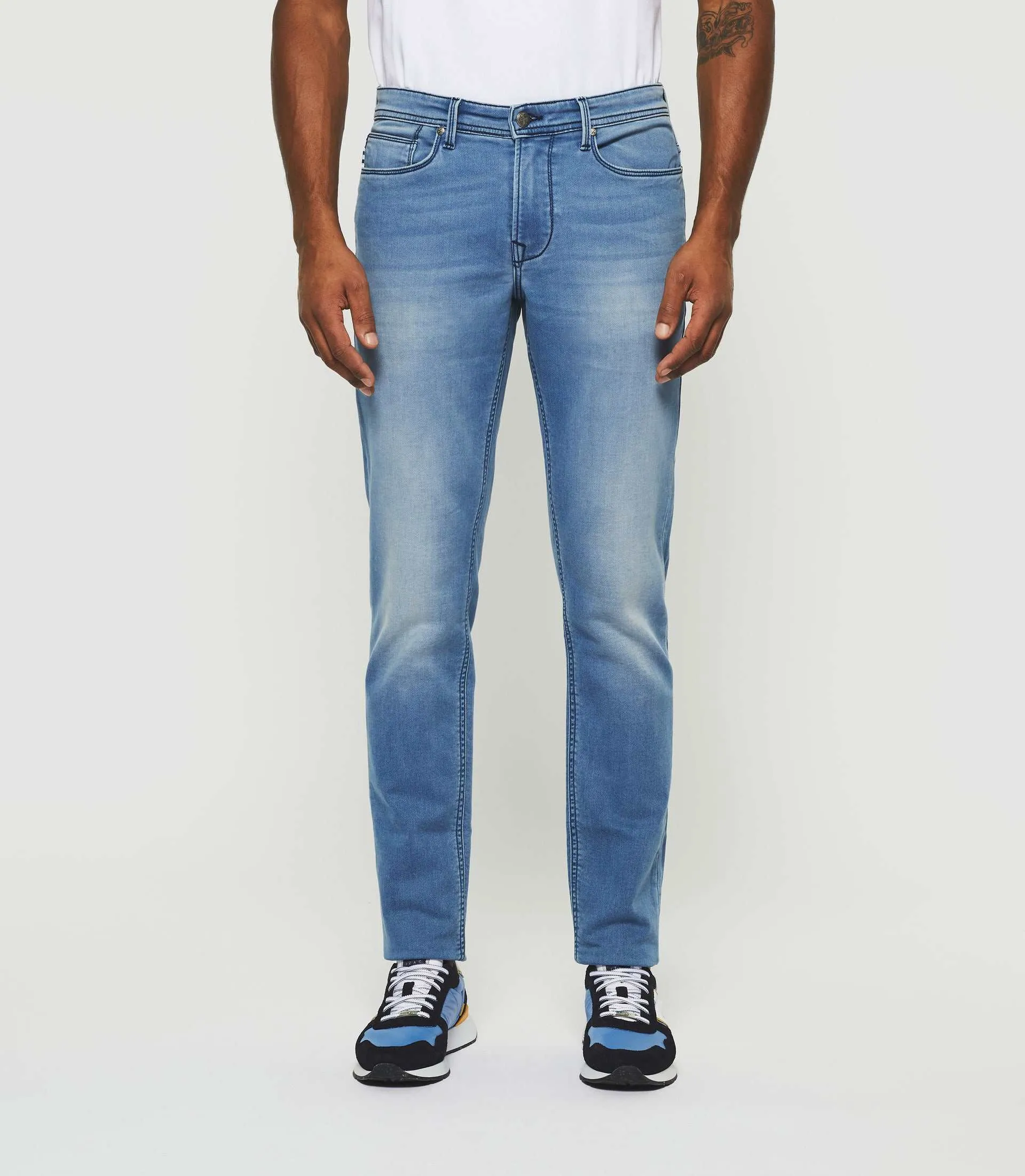 Jean super slim en molleton bleu délavé 