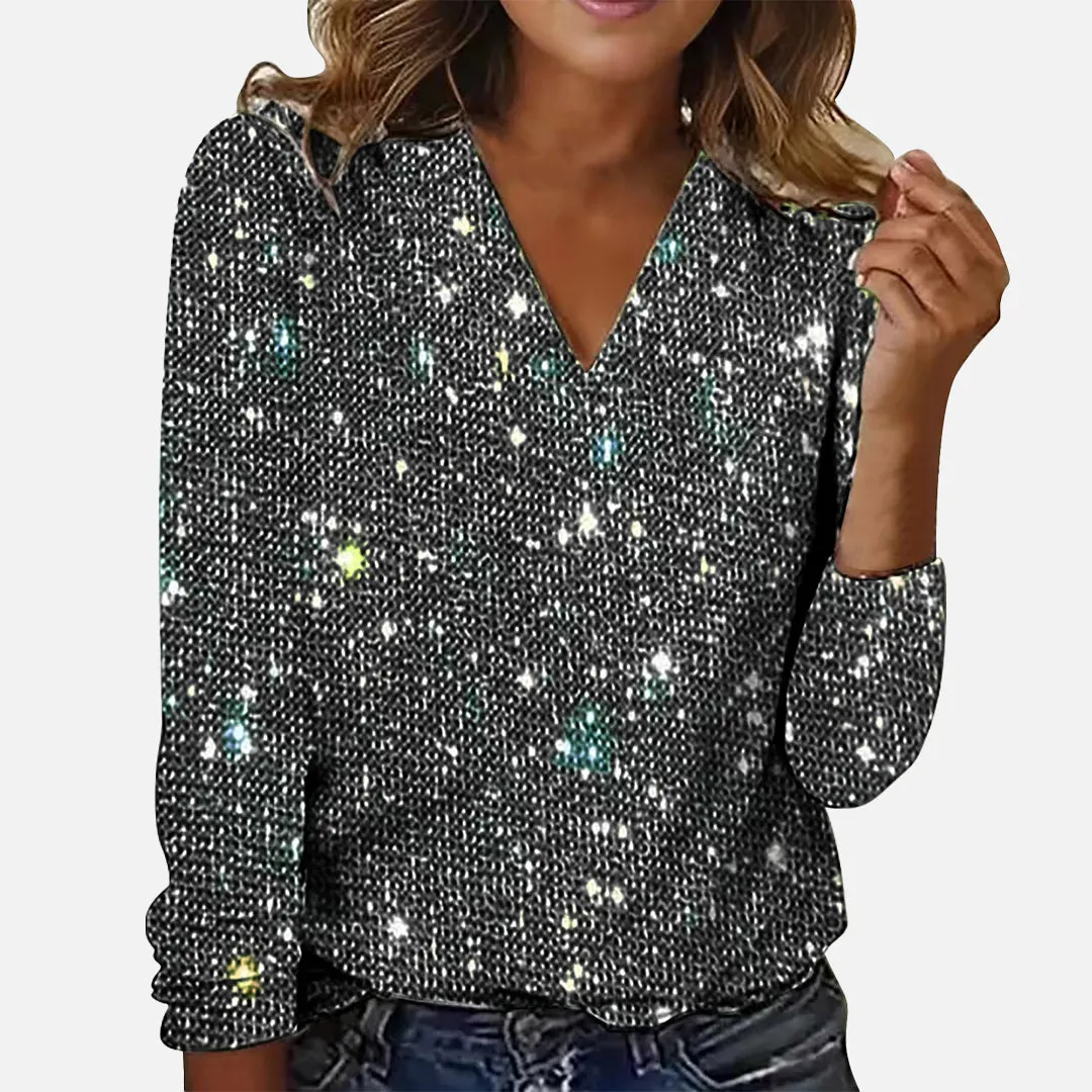 Jhanelle | Blouse légante à Col V et Motif Diamant