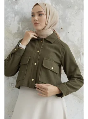 Khaki - Fully Lined - Cuban Collar - Jacket