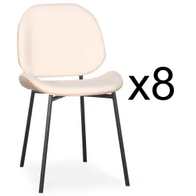 Lot de 8 chaises Turner Tissu bouclette Crème et bois clair | 3 Suisses