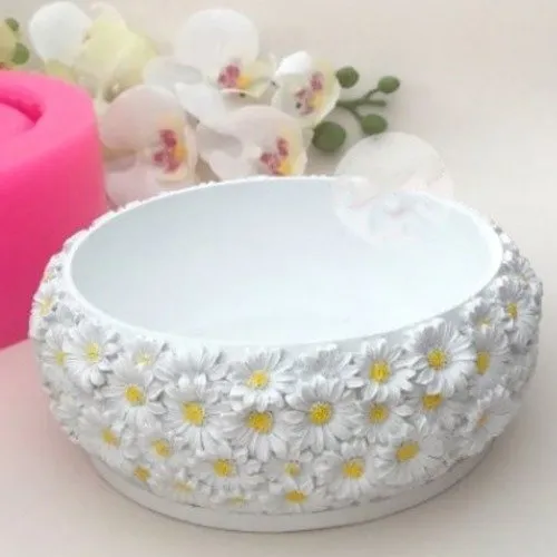 Moule silicone pot de fleur 14cm déco camomille pour pâte polymère plâtre porcelaine savon argile polyester résine cire k847 2g6