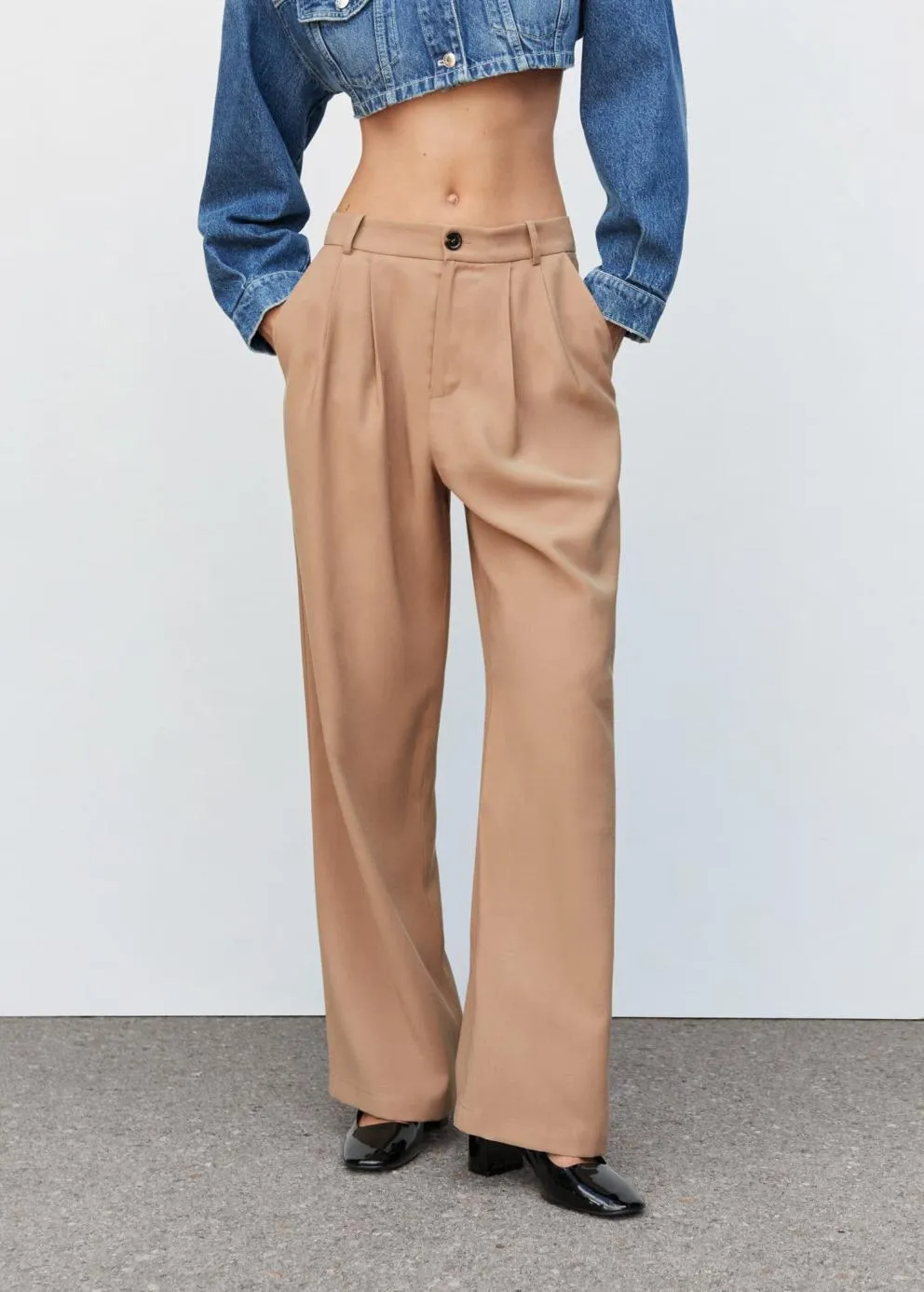 Pantalon | Femme MANGO Pantalon Pinces Wideleg Beige