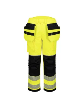 pantalon d'hiver + pluie holster pw3 modaflame hv - taille xl - jaune/noir - portwest