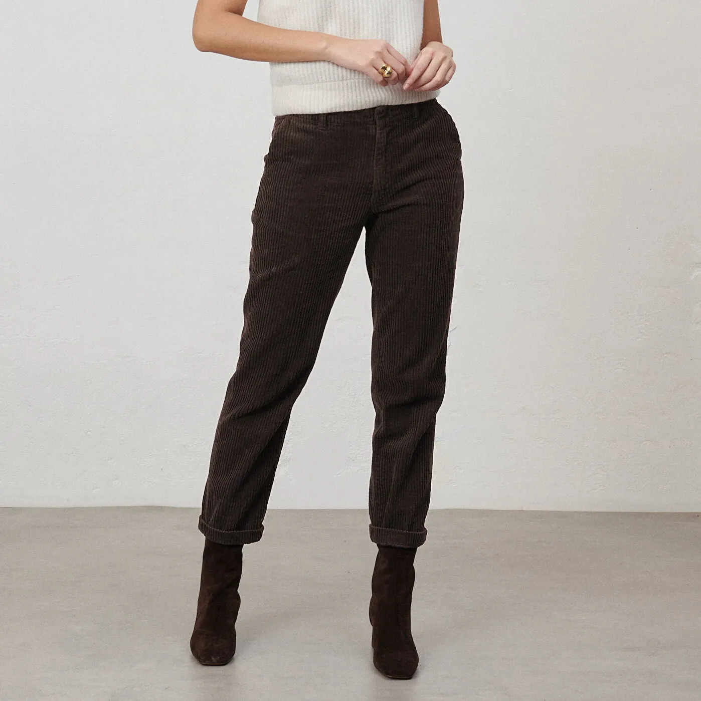 Pantalon Droit Velours LOGAN Chocolat