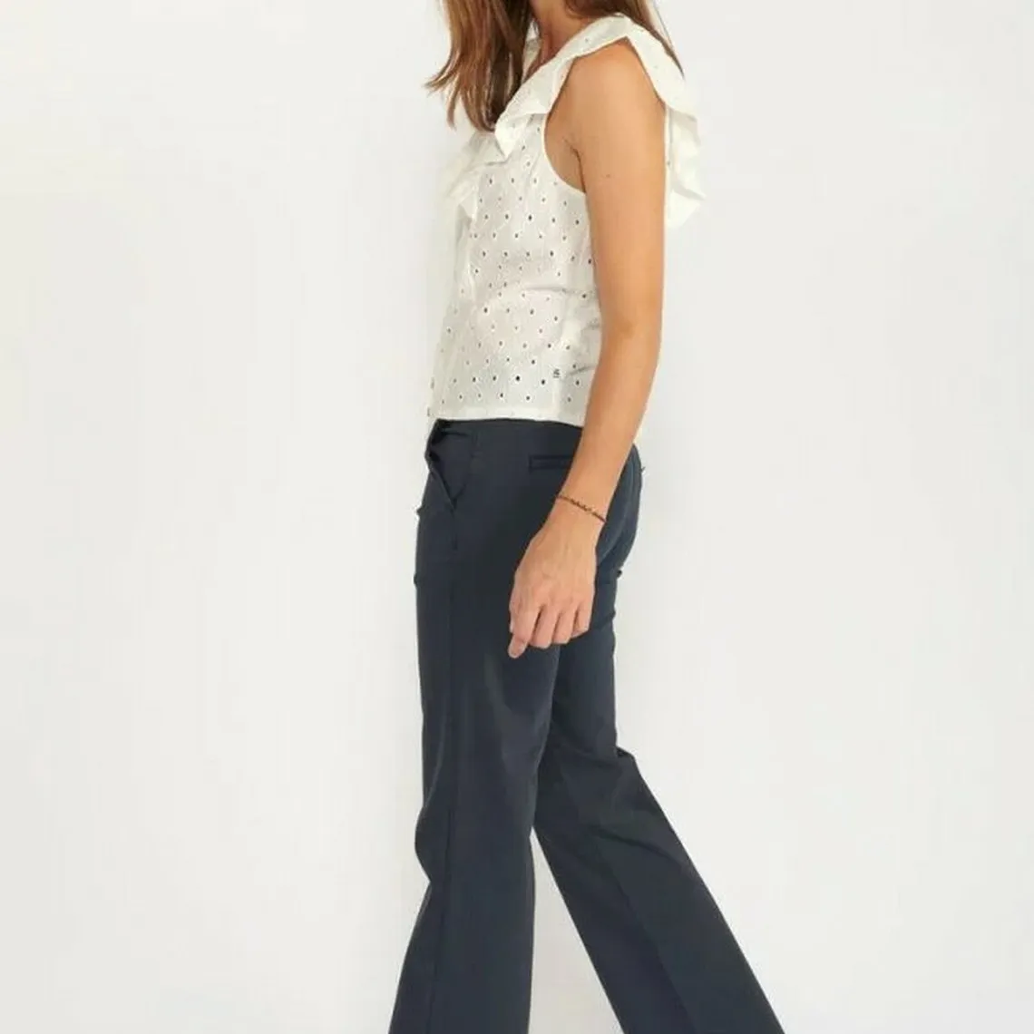 Pantalon Flare Joelle bleu nuit en coton | 3 Suisses