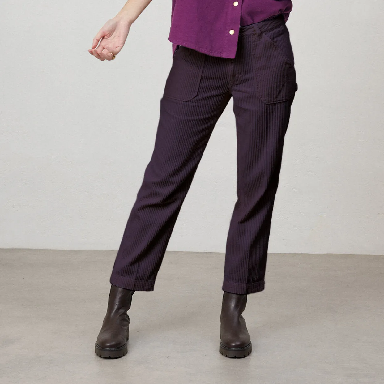 Pantalon Large Velours PORTER Prune