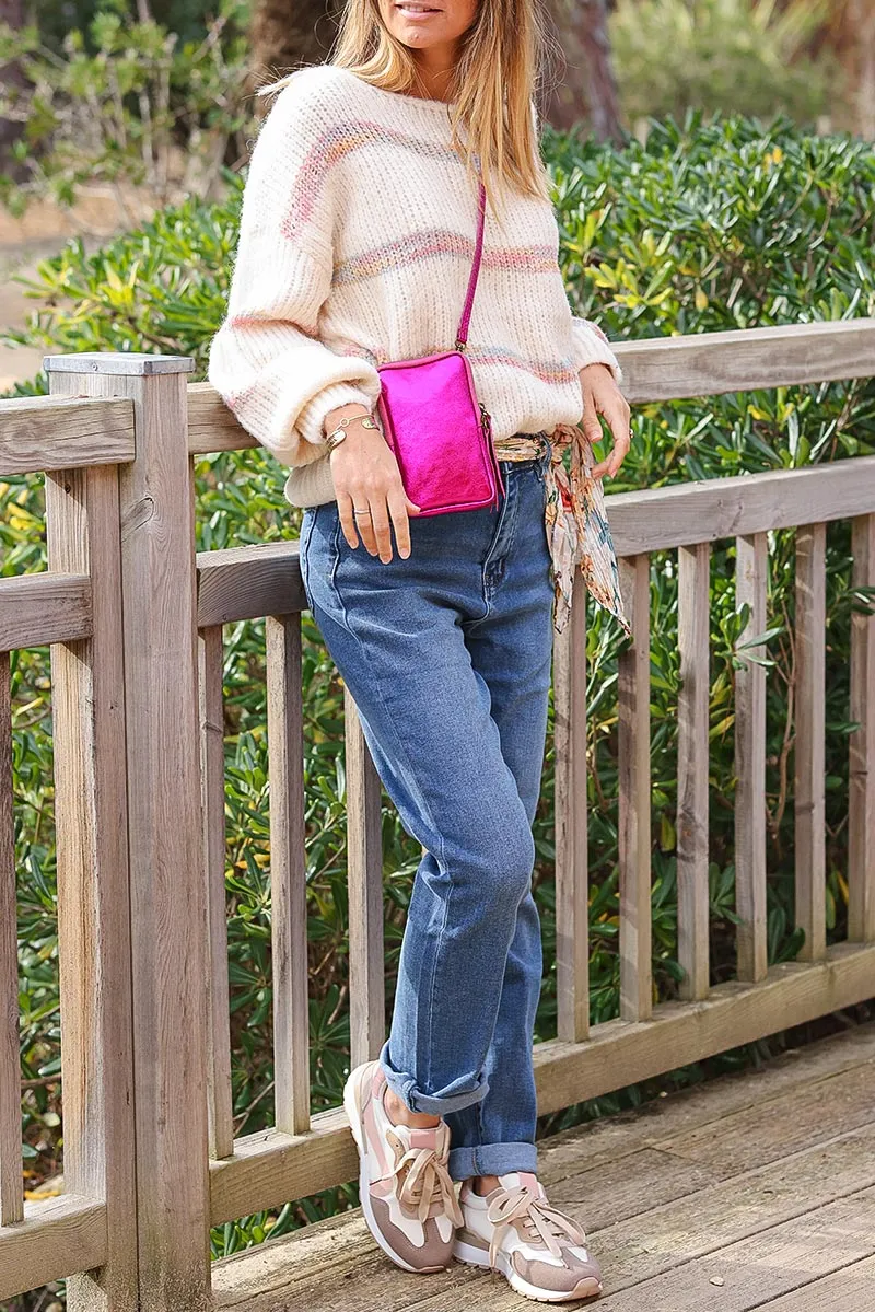 Pochette bandoulière brillante fuchsia
