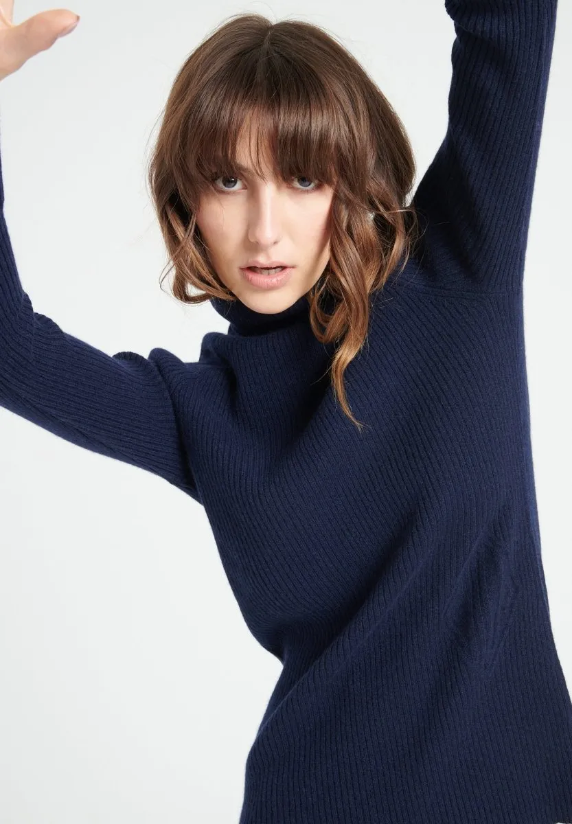 Pull col roulé cachemire bleu marine femme - MIA 5