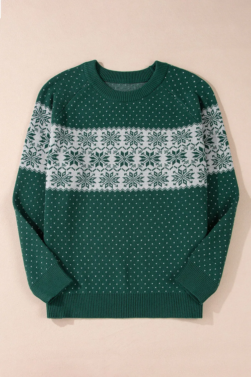 Pull de Nol vert à motif de flocon de neige et épaules tombantes, grande taille