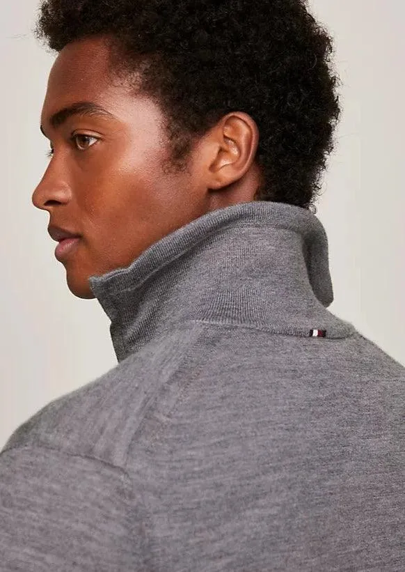 Pull demi zip Tommy Hilfiger gris en laine