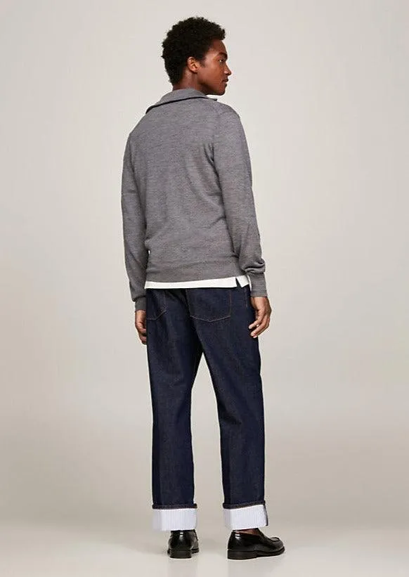 Pull demi zip Tommy Hilfiger gris en laine