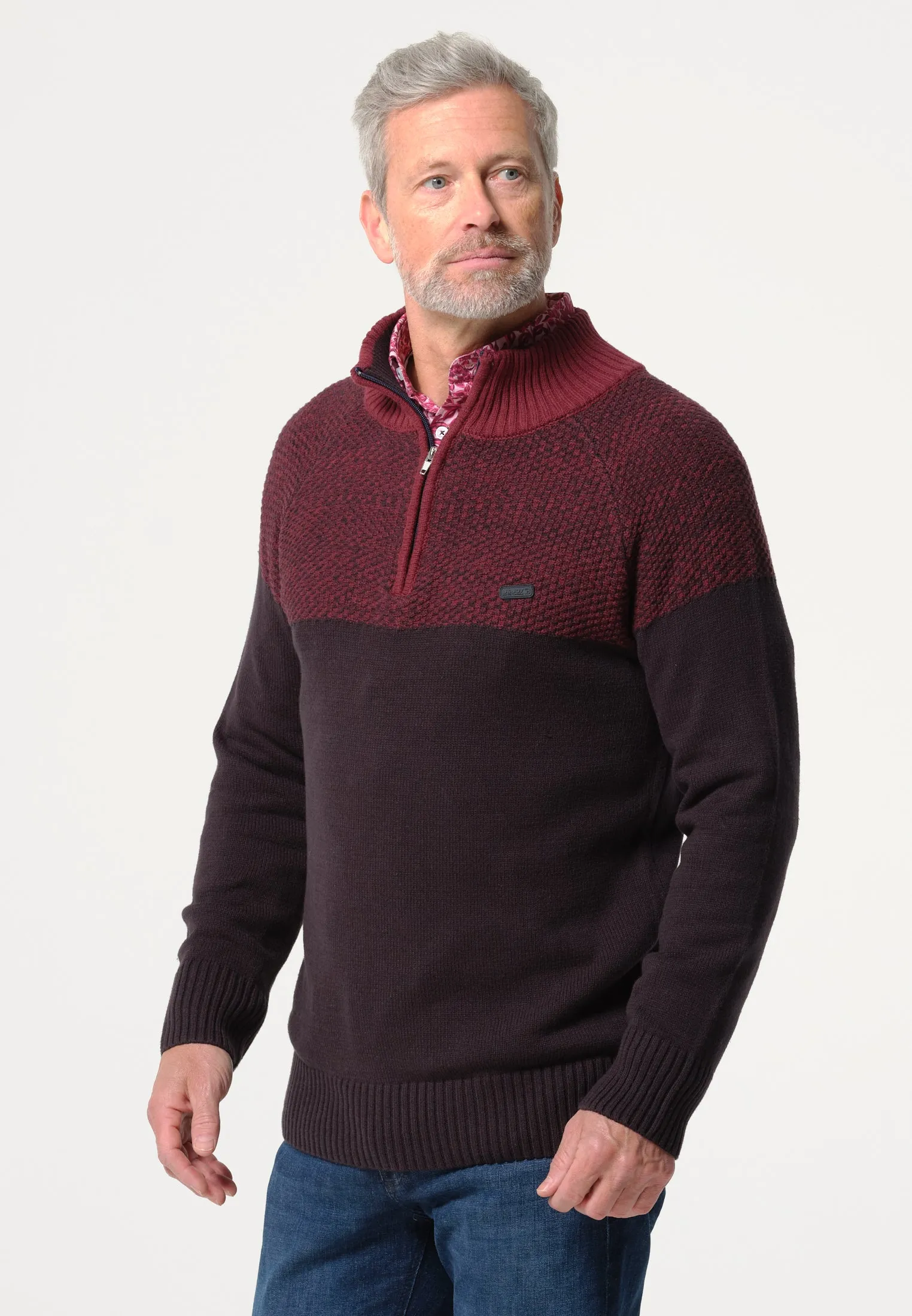 Pull homme bicolore à col montant