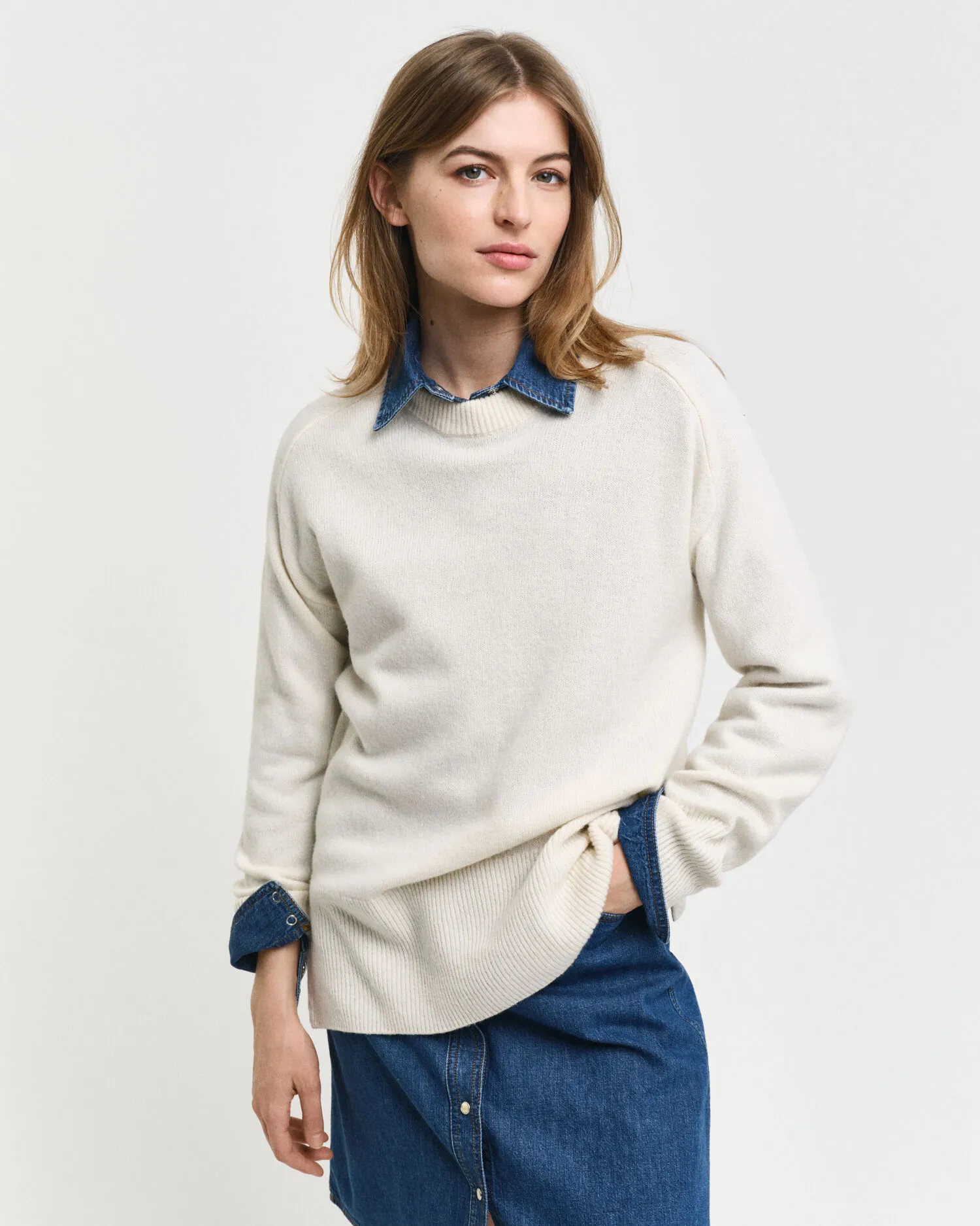 Pull ras du cou avec finitions à chevrons