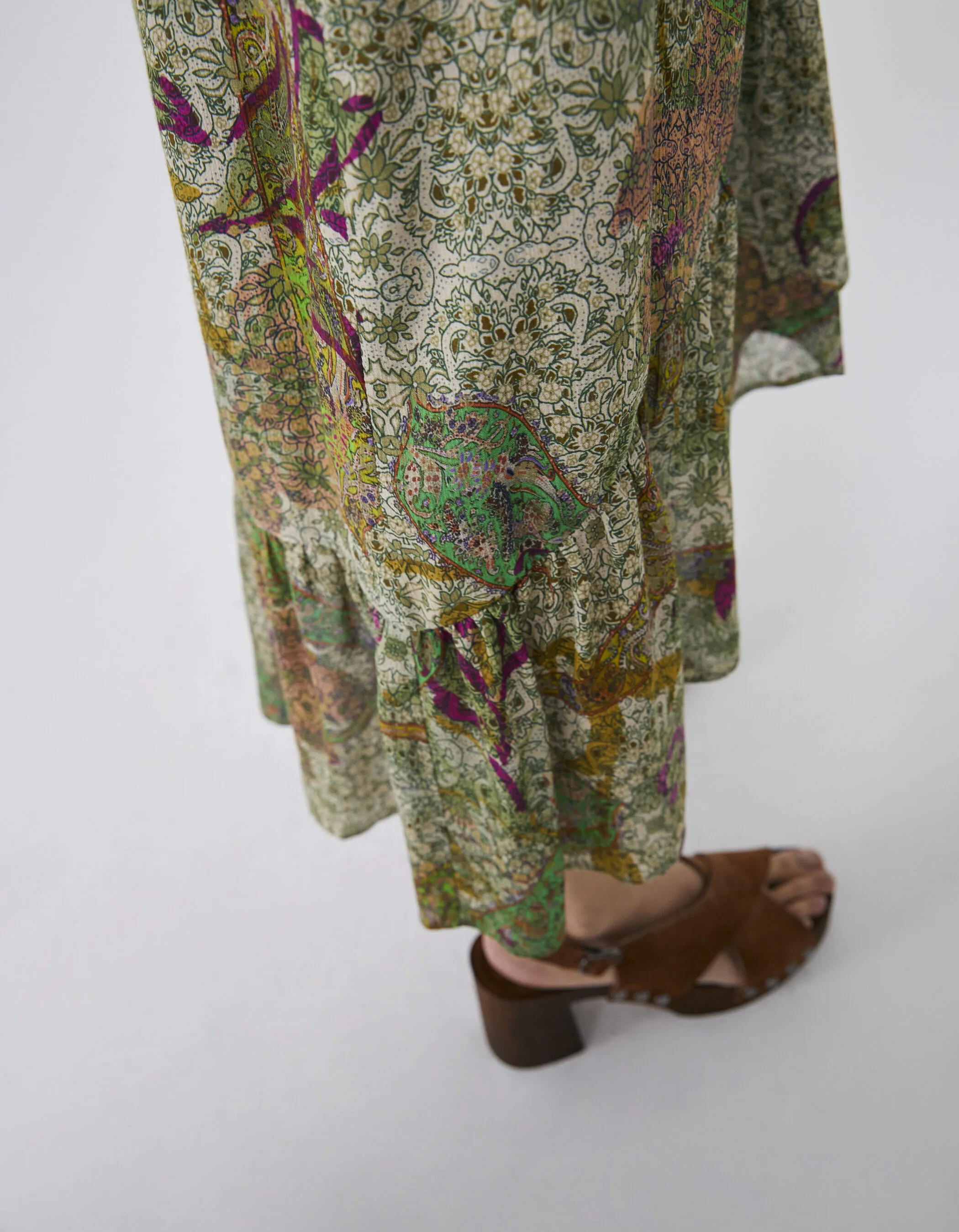 Robe longue écrue asymétrique imprimé cachemire Femme