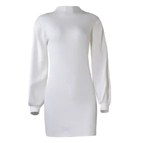 Robe-Pull Blanc Col Montant