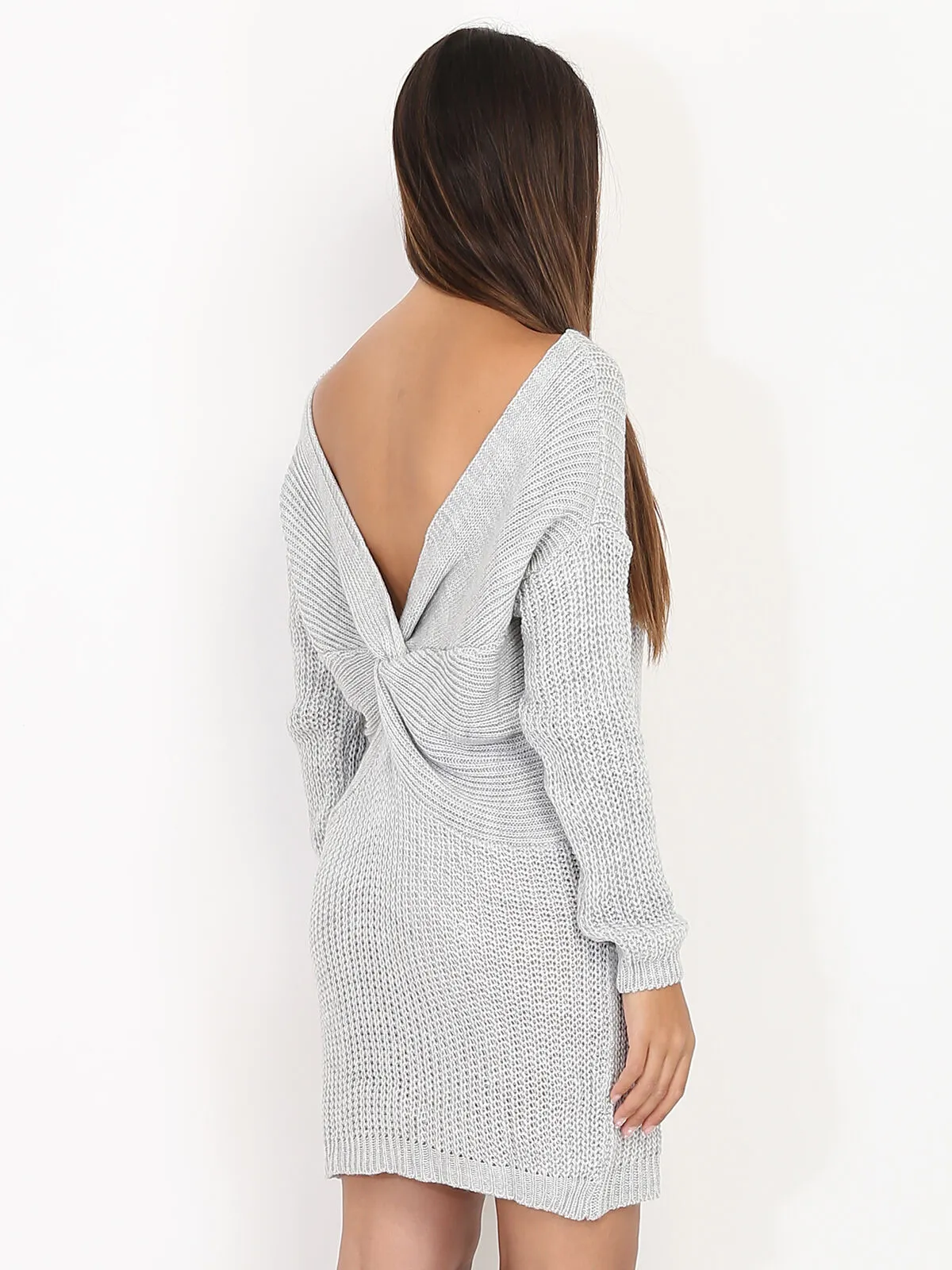 Robe pull dos torsadé- Gris clair
