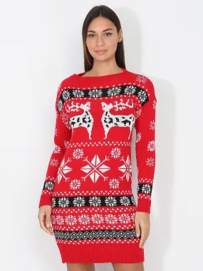 Robe pull jacquard de Noël- Rouge