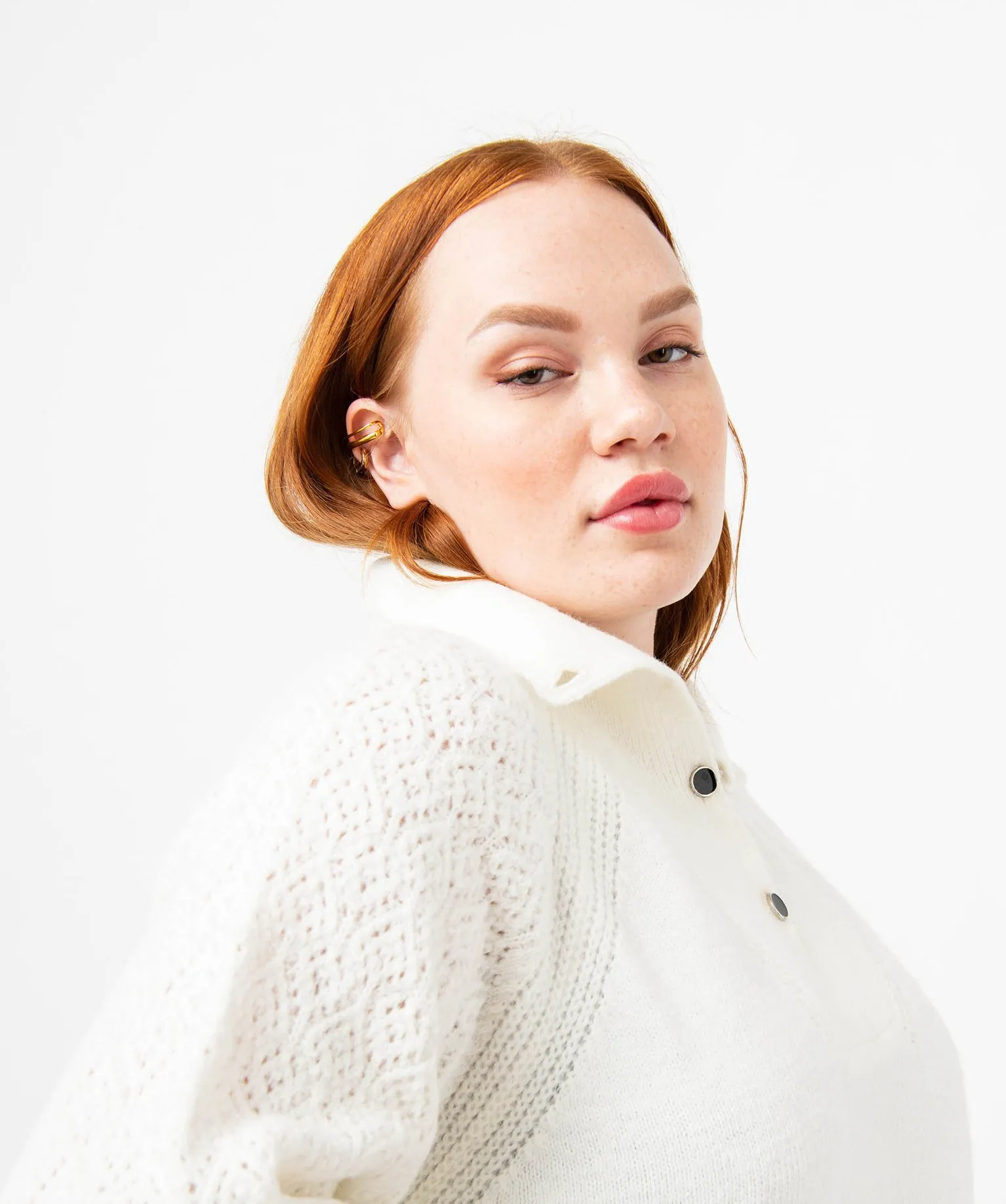 Robe pull à col montant boutonné femme grande taille ecru