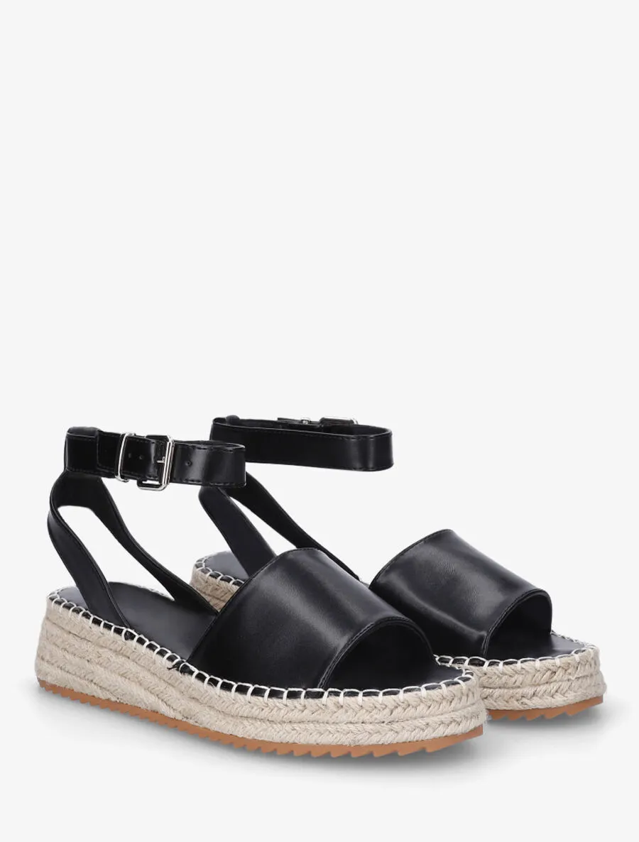 Sandales style espadrille à talon compensé - Noir