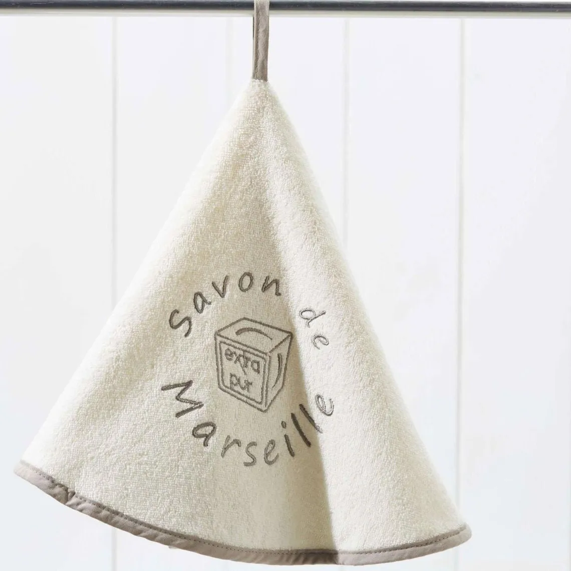 Serviette essuie mains ronde 70cm en coton MARSEILLE écru | 3 Suisses