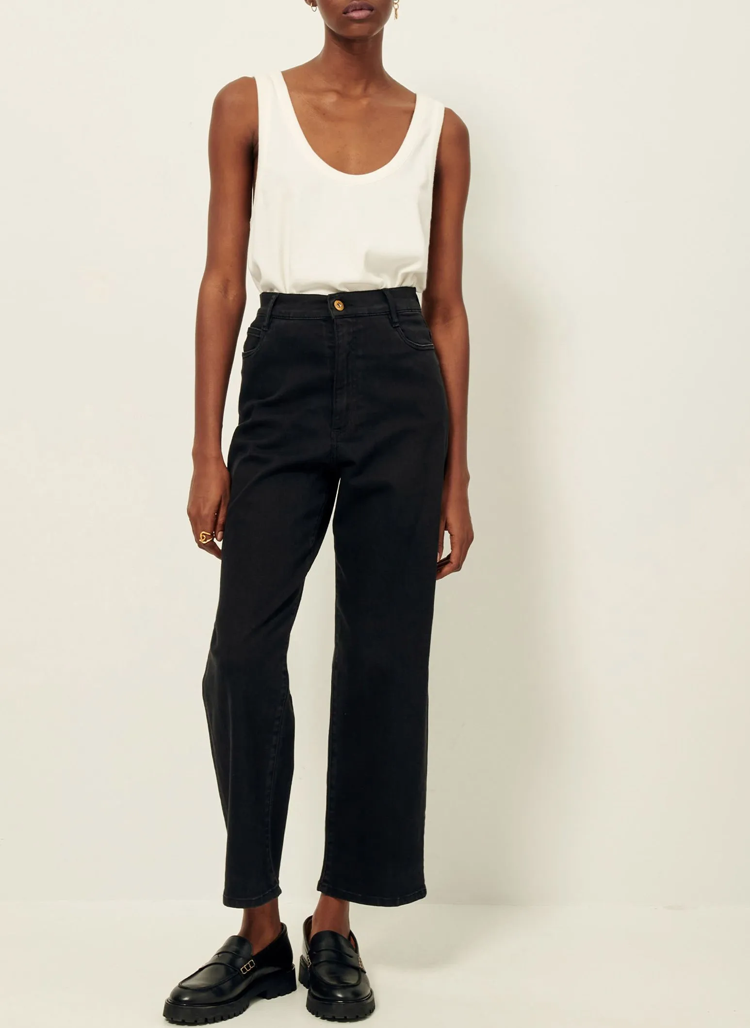SESSUN  Jean droit taille haute bay cruise - Noir