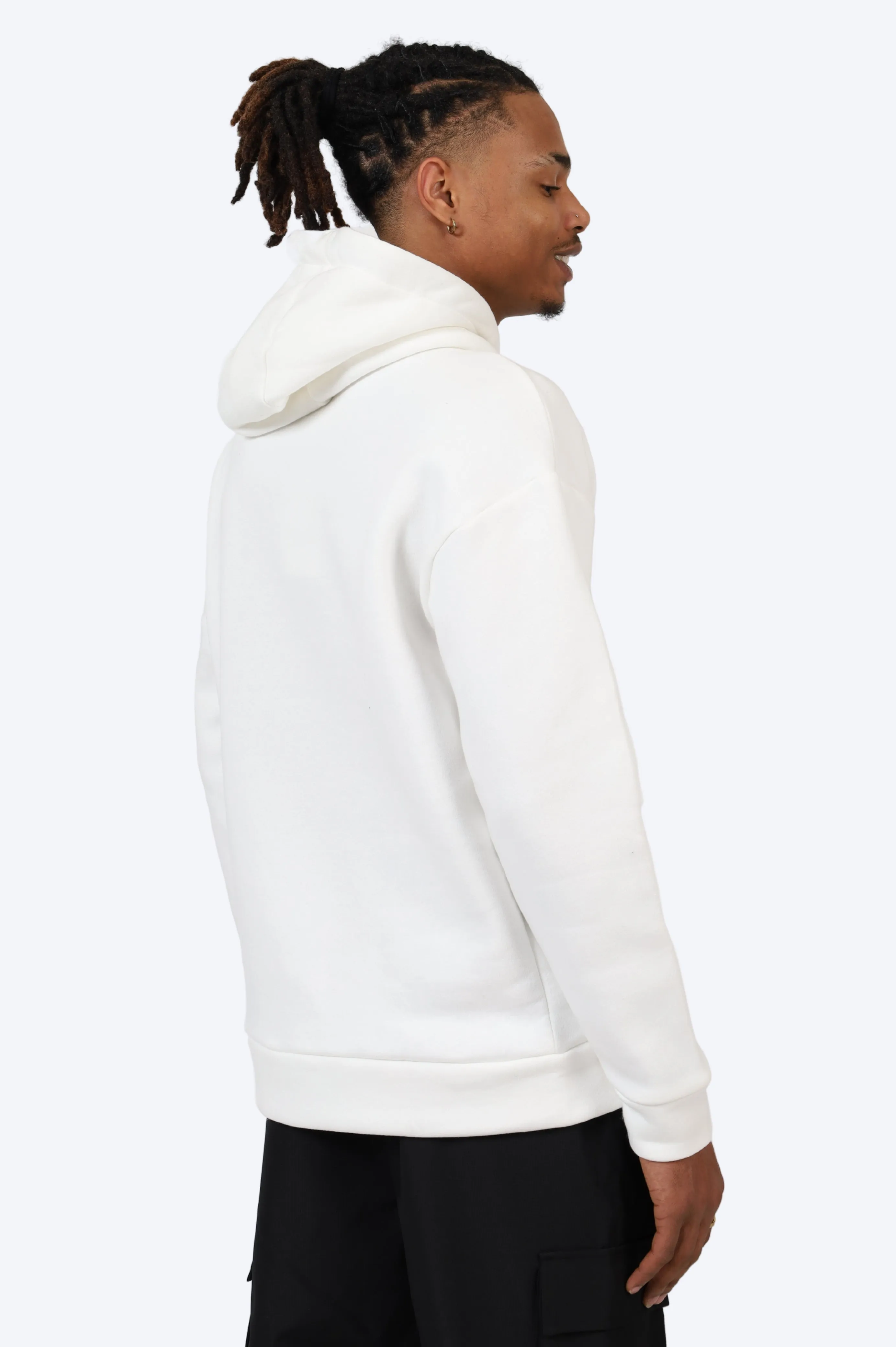SWEAT  CAPUCHE BLANC AVEC DTAIL CUR BLEU