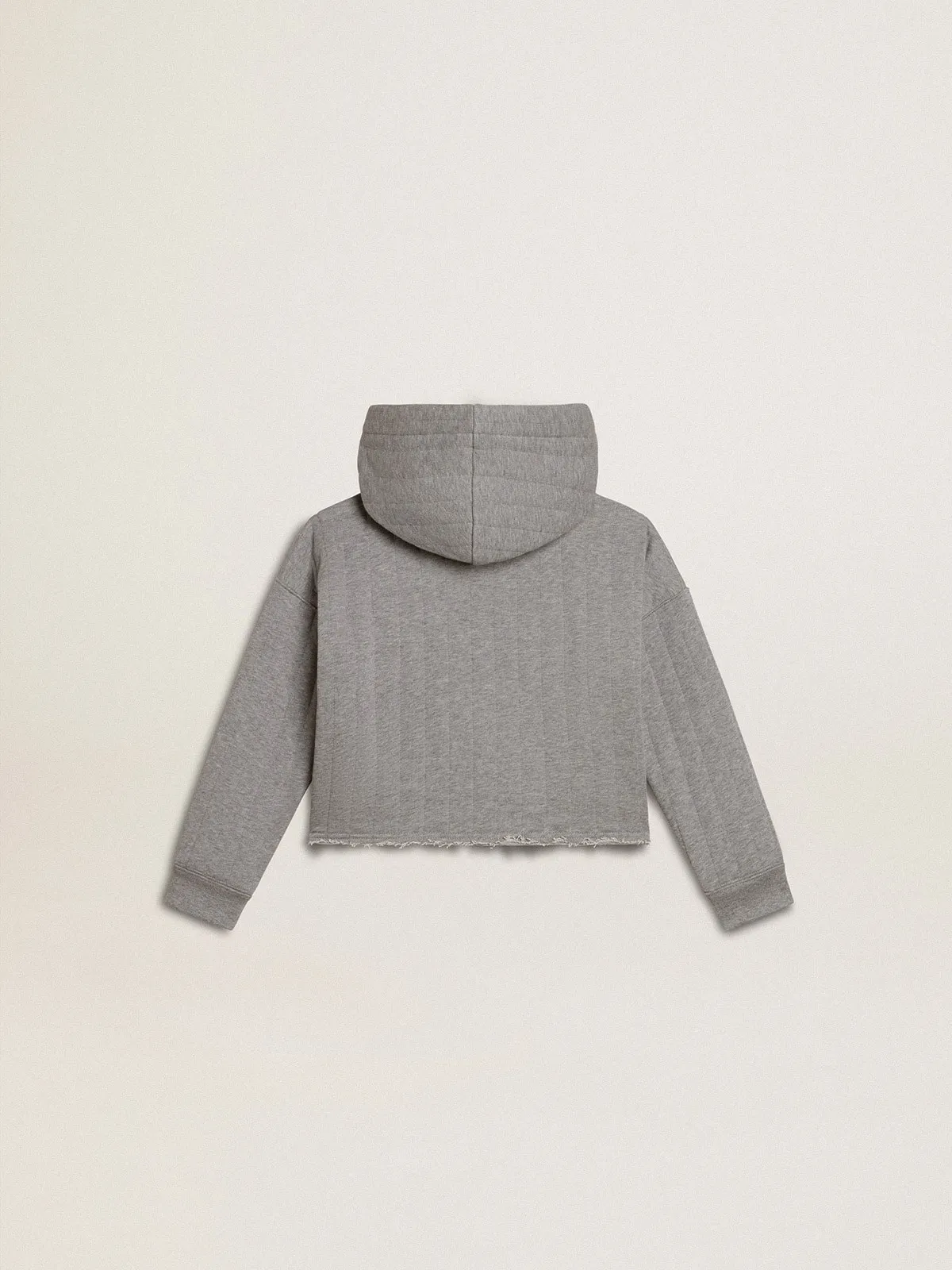 Sweat-shirt cropped garçonne gris chiné avec capuche et broderie sur le devant | Golden Goose