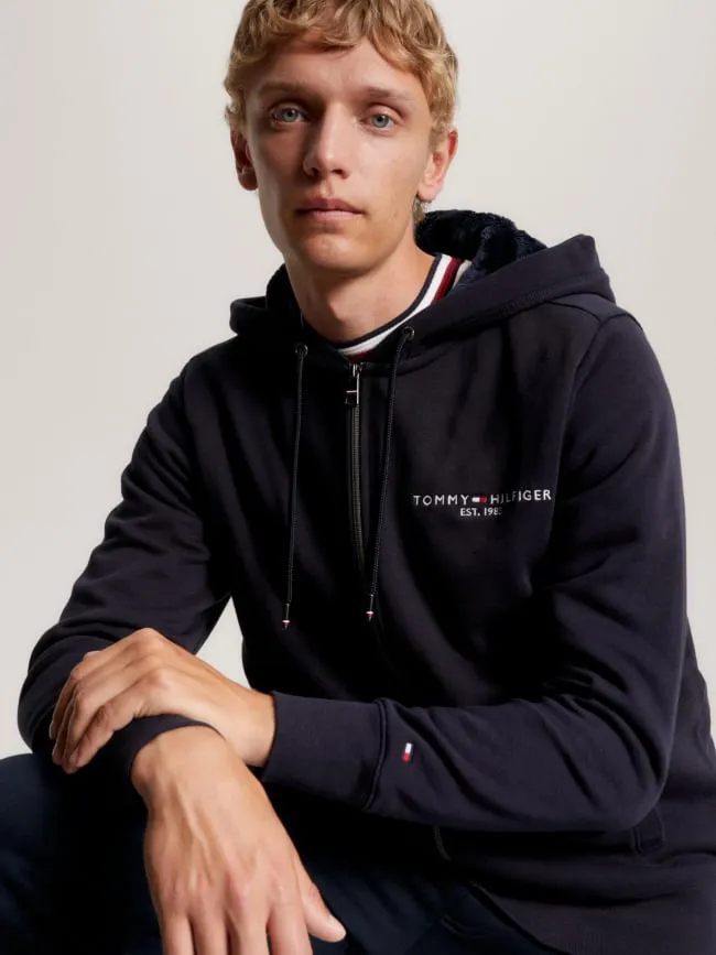 Sweat zippé capuche doublé bleu marine homme - Tommy Hilfiger | wimod