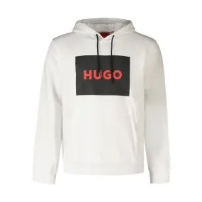 SWEAT À CAPUCHE BLANC EN MOLLETON AVEC LOGO IMPRIMÉ NOIR DURATSCHI223 HUGO