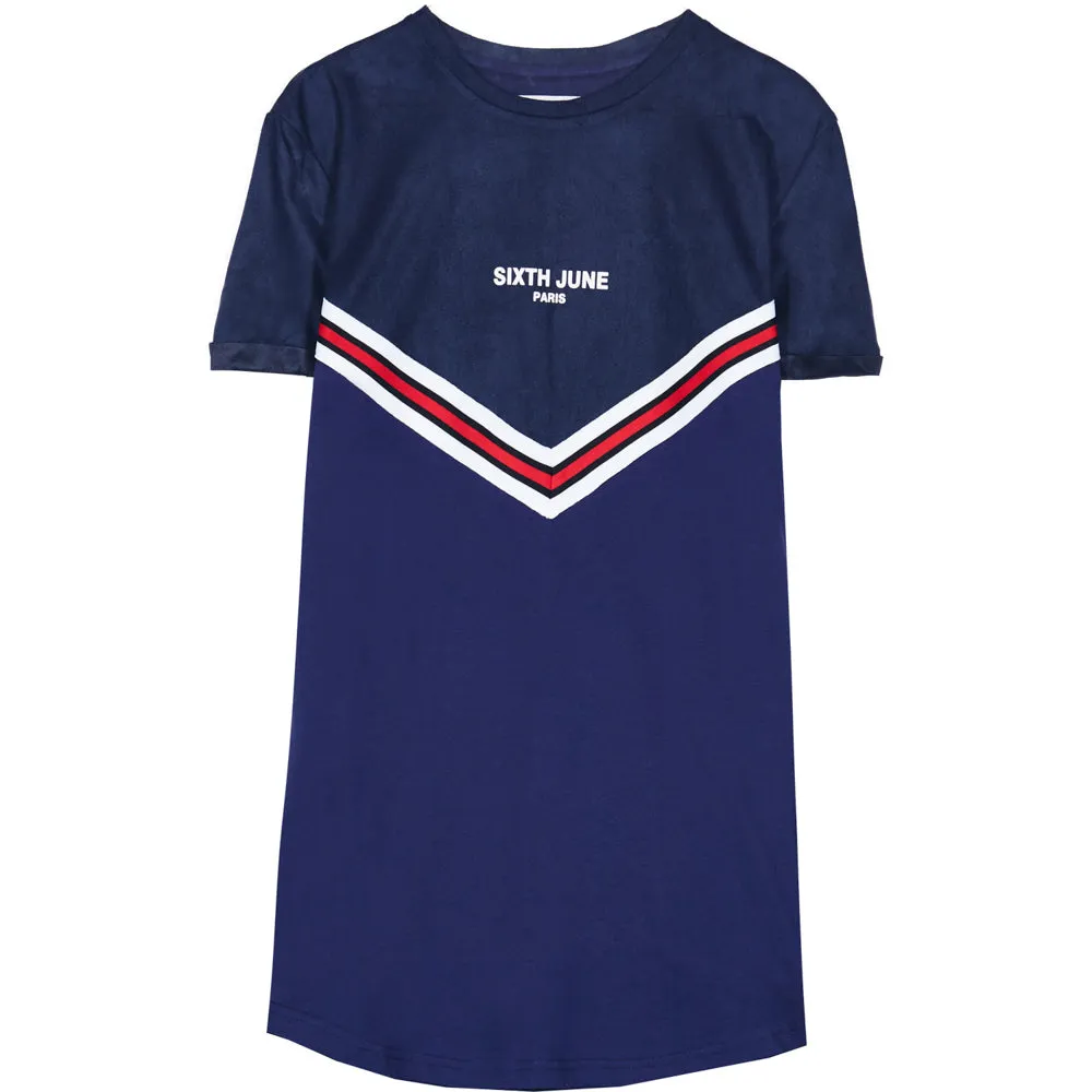 T-shirt bi-matière bande V bleu