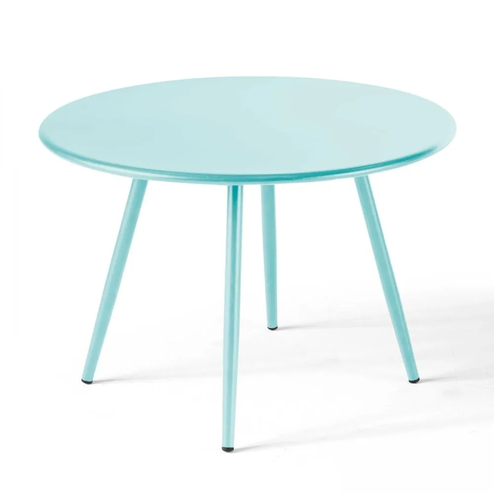 Table basse d'extérieur ronde en métal turquoise 40cm oviala